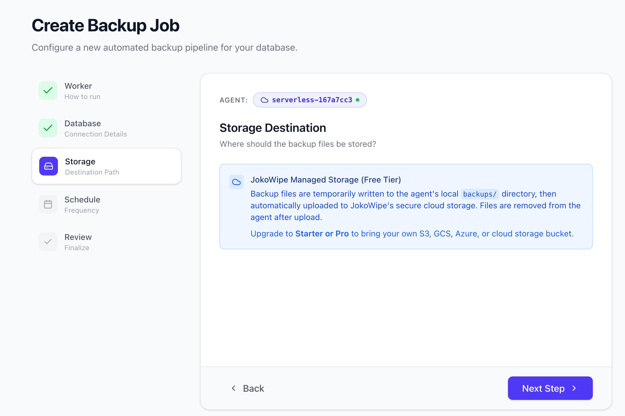 Storage destination selection with JokoWipe Managed Storage
